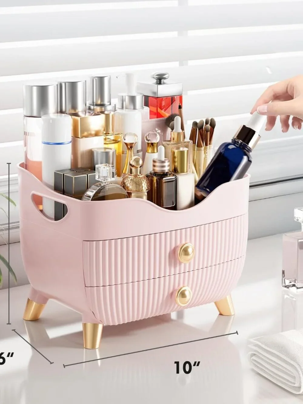 Pink Makeup Organizer with Drawers – Large Cosmetic & Skincare Storage Case